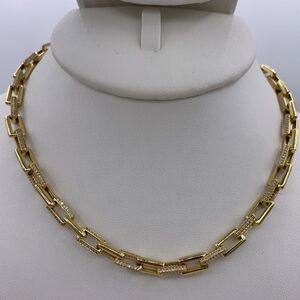 Chain necklace, gold over stainless, iced out, cz gems, 15 in., NWOT